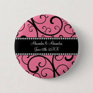 pink swirls wedding favours 6 cm round badge