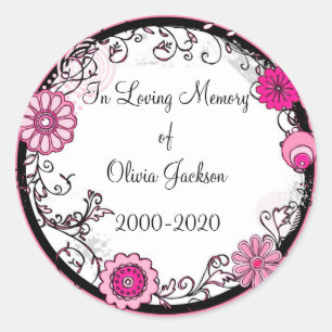 Pink swirly flowers customisable sympathy stickers