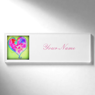 pink swirly heart name tag