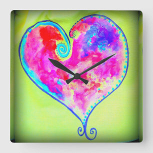 pink swirly heart square wall clock