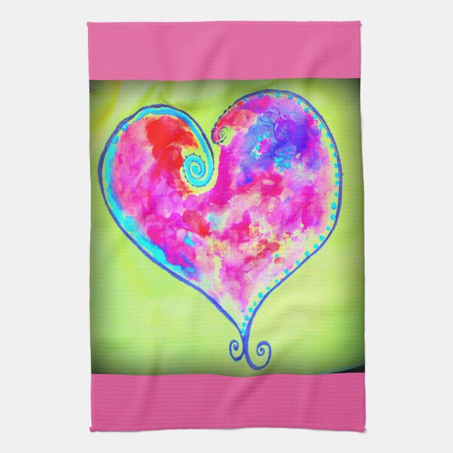 pink swirly heart tea towel (Vertical)
