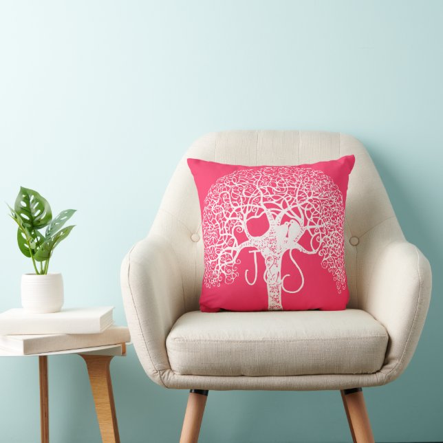 Pink Swirly Tree Love Bird Choose Any Colour Pillo Cushion (Chair)