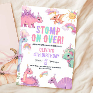 Pink T-Rex Dinosaur 3rd Birthday Invitation