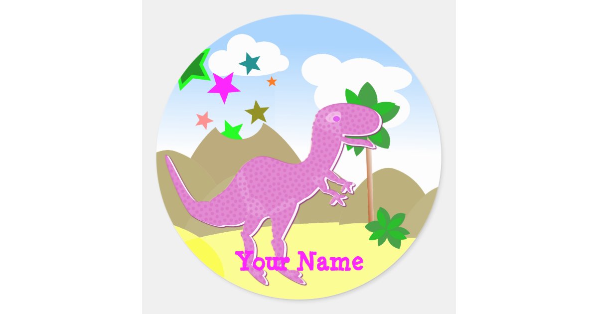 Pink T-Rex Dinosaur Name Stickers | Zazzle