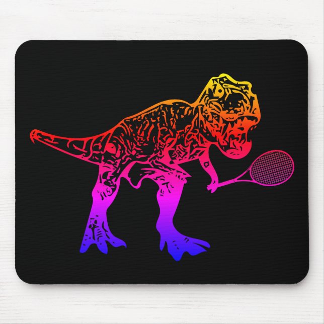 Pink T-Rex Dinosaur Tennis Player on Black Mouse Pad (Front)
