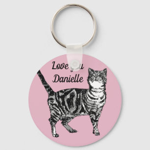 Pink Tabby Cat Cats Kitty Girls Name Key Ring