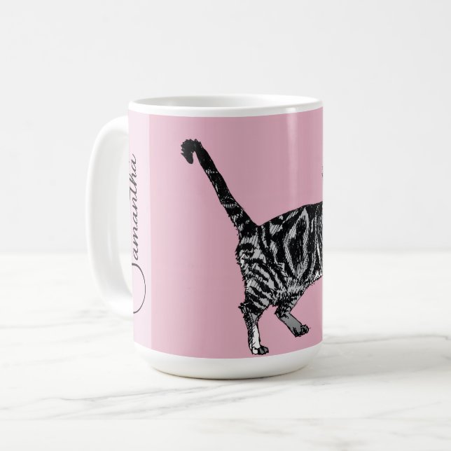 Pink Tabby Cat Cats Pink Girls Name Nursery Coffee Mug (Front Left)