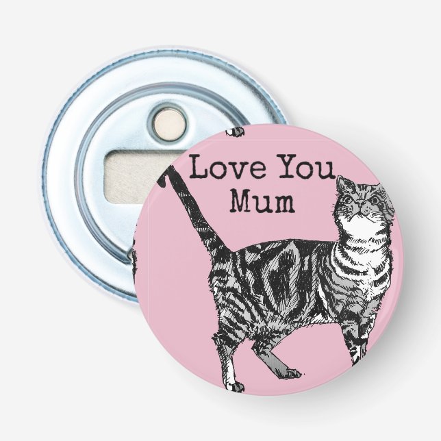 Pink Tabby Love You Mum Favour Floral Flower Bottle Opener (Front)