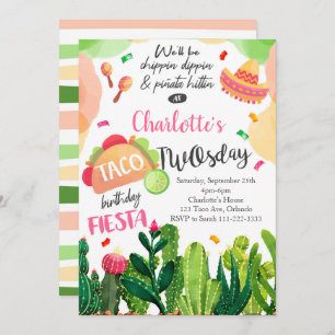 Pink Taco Twosday Girls Birthday Fiesta Invite