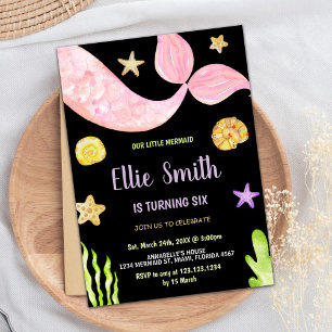 Pink Tail Little Mermaid Birthday Invitations
