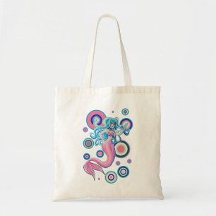 Pink Tailfin Mermaid Circles Design Tote Bag