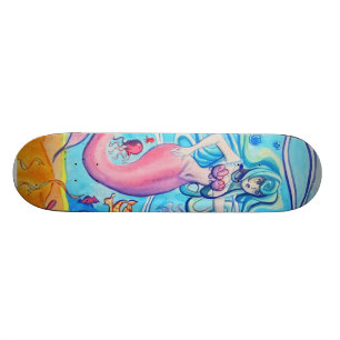 Pink Tailfin Mermaid Skateboard Deck