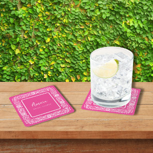 PINK TALAVERA BRIDAL SHOWER SQUARE PAPER COASTER