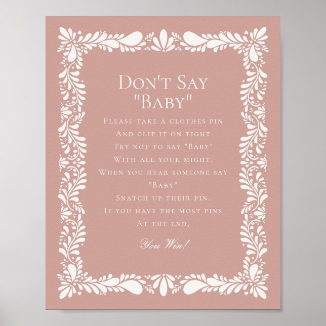 Pink Talavera Tile Dont Say Baby Shower Game Poster (Front)