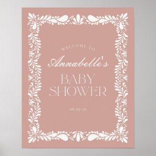 Pink Talavera Tile Fiesta Baby Shower Welcome Poster