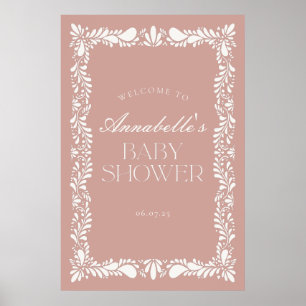 Pink Talavera Tile Fiesta Baby Shower Welcome Poster