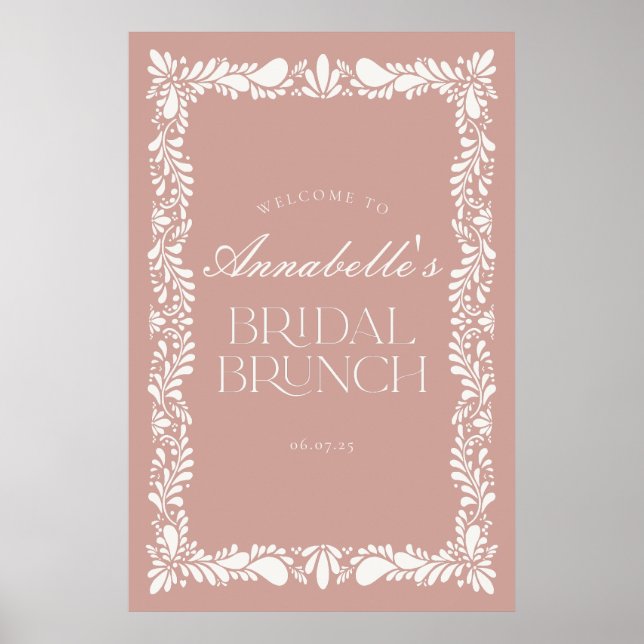 Pink Talavera Tile Fiesta Bridal Brunch Welcome Poster (Front)