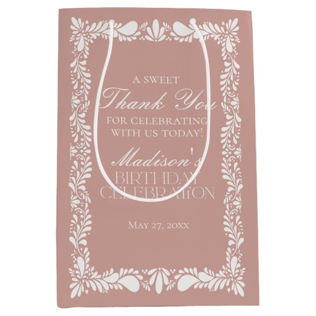 Pink Talavera Tile Mexican Fiesta Birthday Favours Medium Gift Bag (Front)