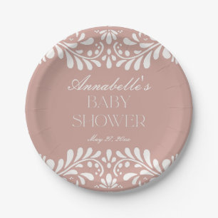 Pink Talavera Tile Spanish Fiesta Baby Shower Paper Plate