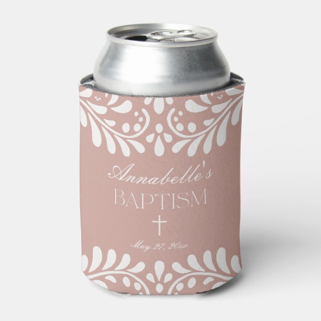 Pink Talavera Tile Spanish Fiesta Baptism Favours Can Cooler (Can Front)