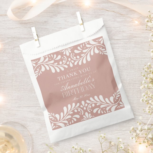 Pink Talavera Tile Spanish Fiesta Birthday Dessert Favour Bag (Clipped)