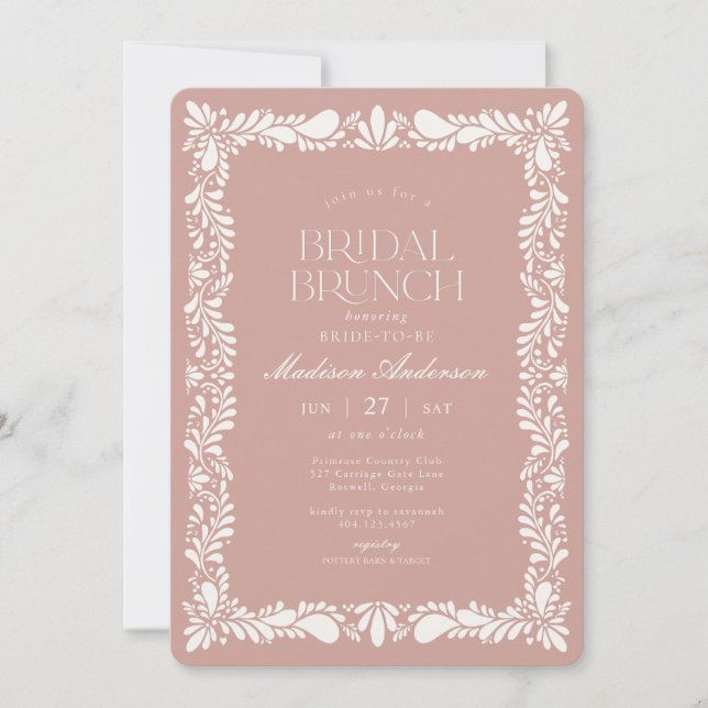 Pink Talavera Tile Spanish Fiesta Bridal Brunch Invitation (Front)