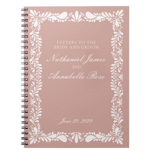 Pink Talavera Tile Wedding Letters Bride & Groom Notebook (Front)