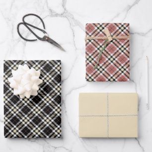 Pink, Tan and Black Plaid    Wrapping Paper Sheet