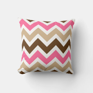 Pink, Tan, and Brown Chevron Pattern Cushion