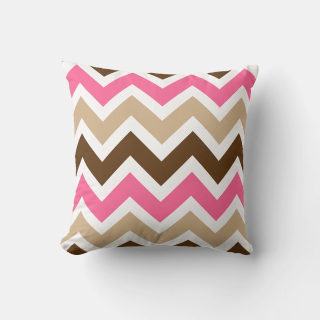Pink, Tan, and Brown Chevron Pattern Cushion (Front)