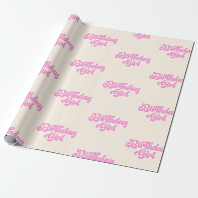 Pink Tan Birthday Girl Retro 70's Wrapping Paper (Unrolled)