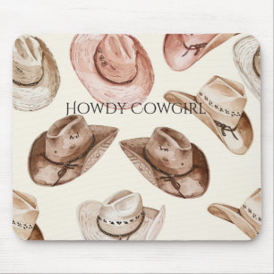 Pink Tan Brown Cowgirl Cowboy Hats Mouse Pad