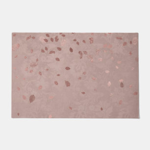 Pink Tan Brown Shiny Gold Elegant Random Leaves Doormat