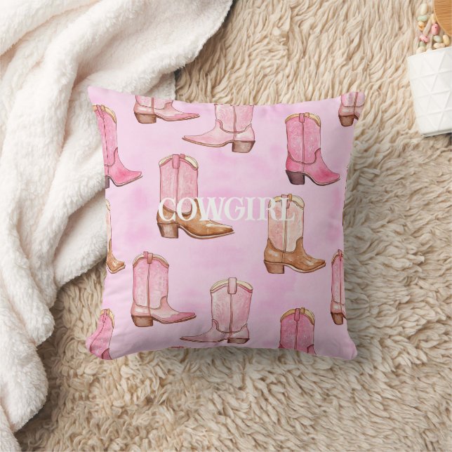 Pink Tan Cowgirl Boots Birthday Cushion (Blanket)
