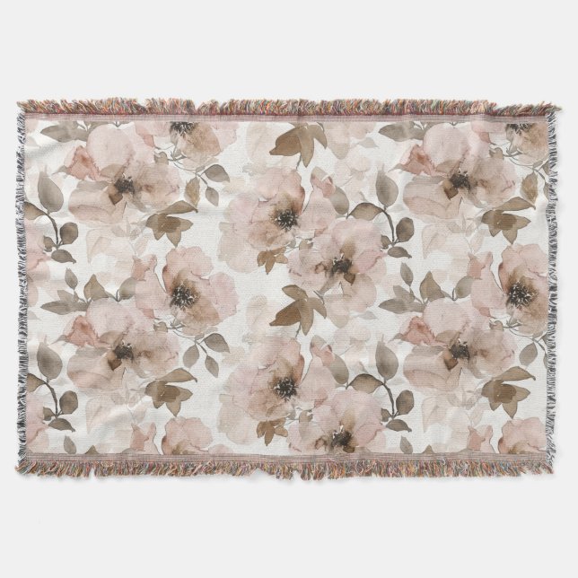 Pink Tan Floral Western Floral  Throw Blanket (Front)