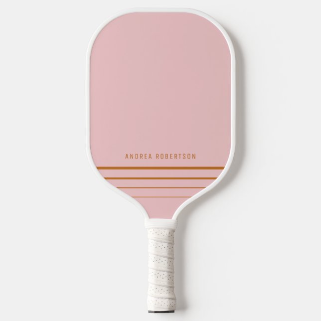 Pink & Tan Simple Minimal Personalised Name Pickleball Paddle (Front)