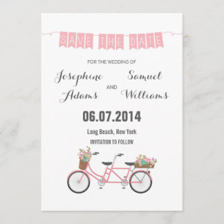 Pink Tandem Bicycle Save The Date