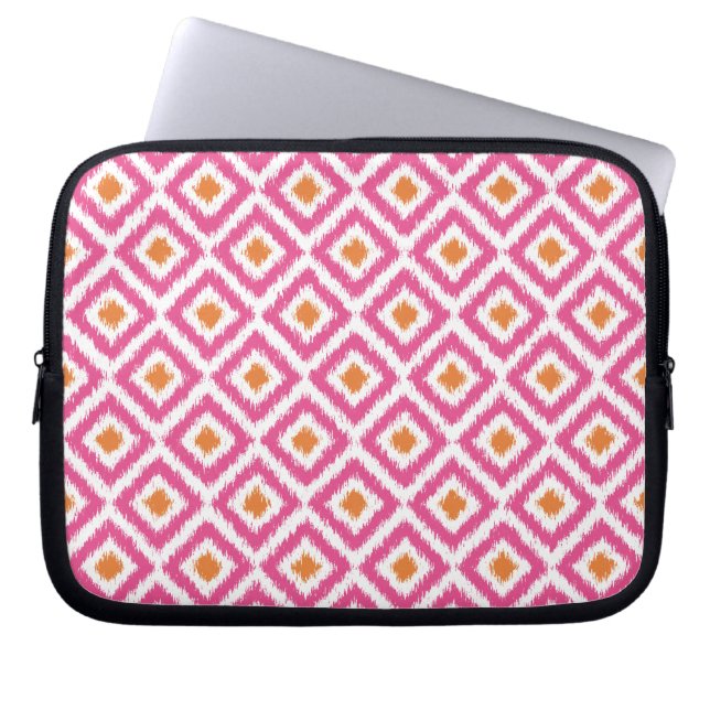 Pink Tangerine Diamond Ikat Pattern Laptop Sleeve (Front)