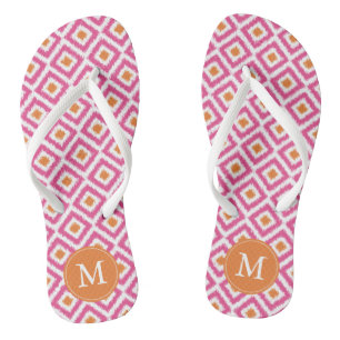 Pink Tangerine Ikat Pattern Monogrammed Thongs