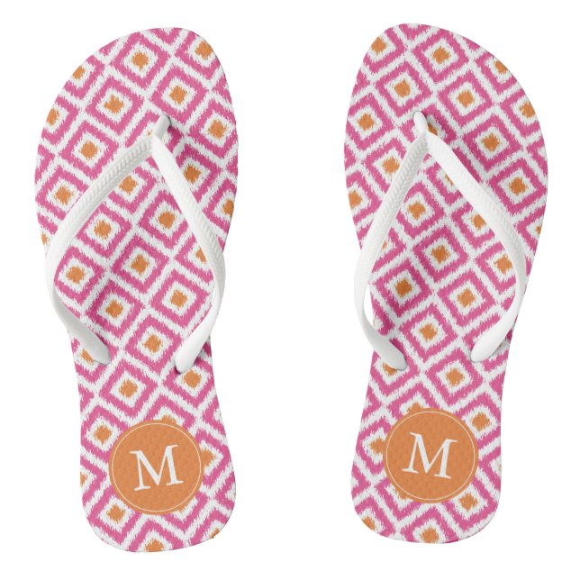Pink Tangerine Ikat Pattern Monogrammed Thongs (Footbed)