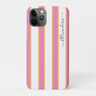 Pink Tangerine White Modern Preppy Stripes  Beach  Case-Mate iPhone Case
