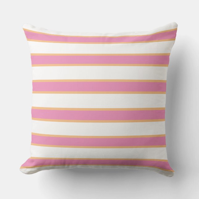 Pink Tangerine White Modern Preppy Stripes  Cushion (Front)