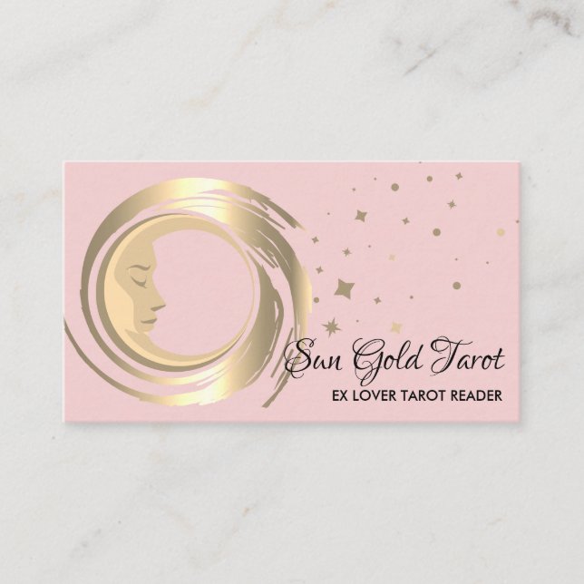 Pink Tarot Reader Stars Moon Sun Celestial Business Card (Front)