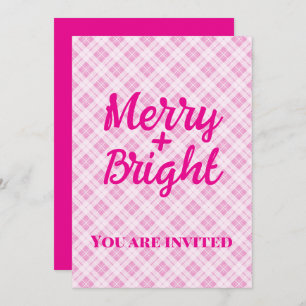 Pink tartan Christmas Party holidays Merry Bright Invitation