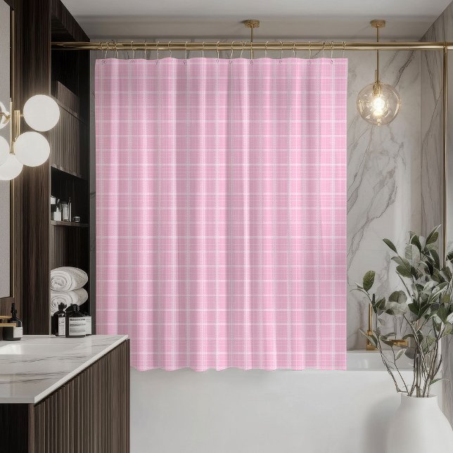 Pink Tartan Curtain Soft Trendy Bathroom Accent (Pink Tartan Curtain Soft Trendy Bathroom Accent)