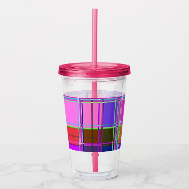 Pink tartan Fabric Pattern Cloth Madras Acrylic Tumbler (Front)
