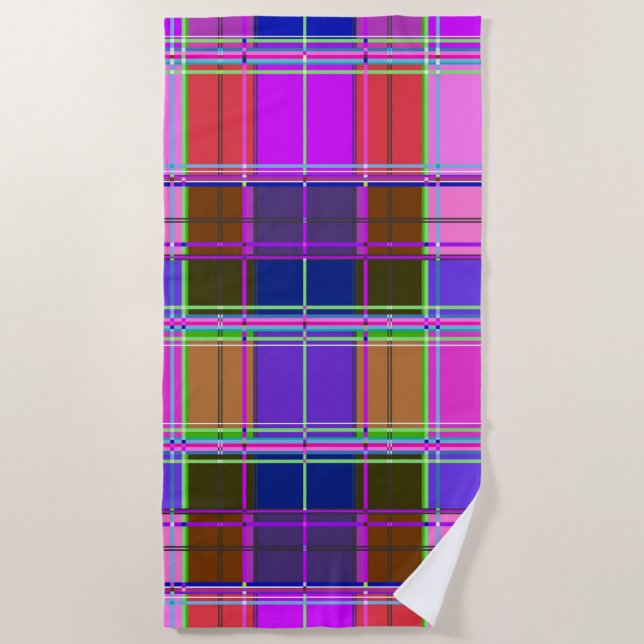 Pink tartan Fabric Pattern Cloth Madras Beach Towel (Front)
