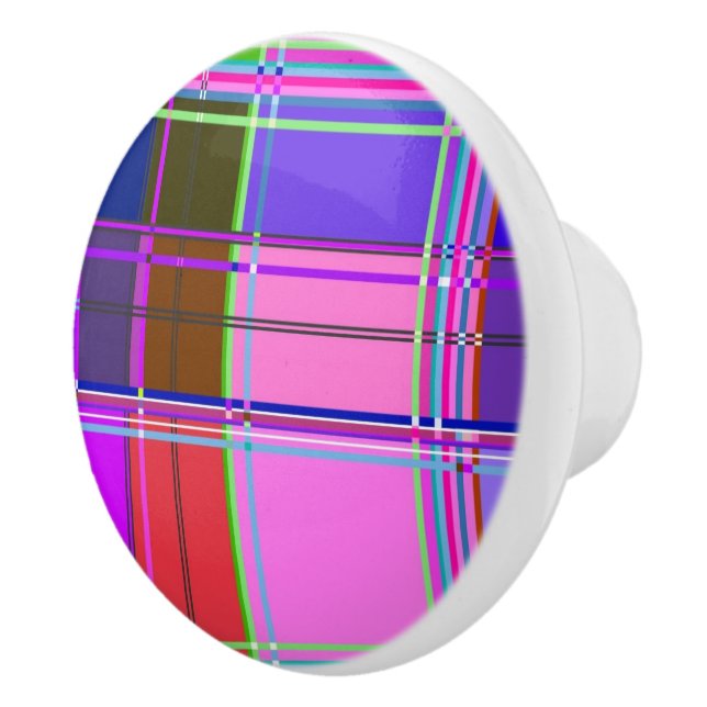 Pink tartan Fabric Pattern Cloth Madras Ceramic Knob (Right)