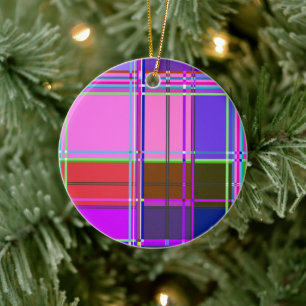 Pink tartan Fabric Pattern Cloth Madras Ceramic Ornament