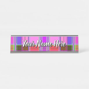 Pink tartan Fabric Pattern Cloth Madras Desk Name Plate